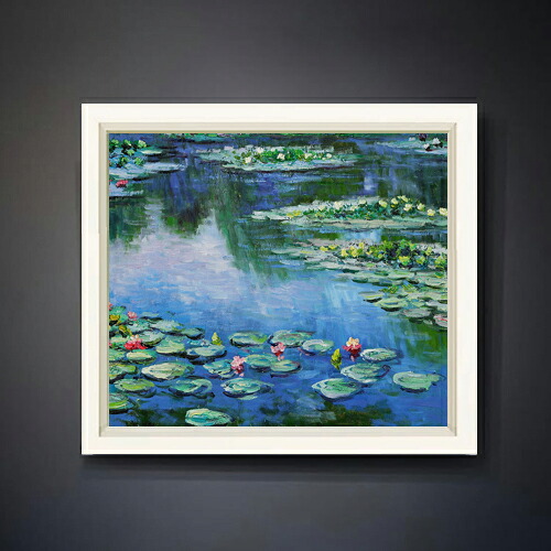 【油絵 直筆仕上げ】クロード・モネ 睡蓮 （5） F10 【シンプルフレーム】 絵画 販売 10号 油彩 風景画 560×485mm 複製画 送料無料 プレゼント ギフト 開店祝い 開業祝い 退職祝い 新築祝い リビング 玄関 モダン アートフレーム 壁掛け