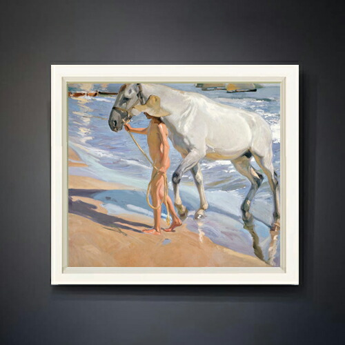 【油絵 直筆仕上げ】ソローリャ The Horses Bath F10 【シンプルフレーム】 絵画 販売 10号 油彩 風景画 560×485mm 複製画 送料無料 プレゼント ギフト 開店祝い 開業祝い 退職祝い 新築祝い リビング 玄関 モダン アートフレーム 壁掛け