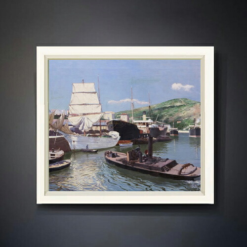 【油絵 直筆仕上げ】アバデス Port of Bilbao F10 【シンプルフレーム】 絵画 販売 10号 油彩 風景画 560&times;485mm 複製画 送料無料 プレゼント ギフト 開店祝い 開業祝い 退職祝い 新築祝い リビング 玄関 モダン アートフレーム 壁掛け｜絵画販売アートレスト