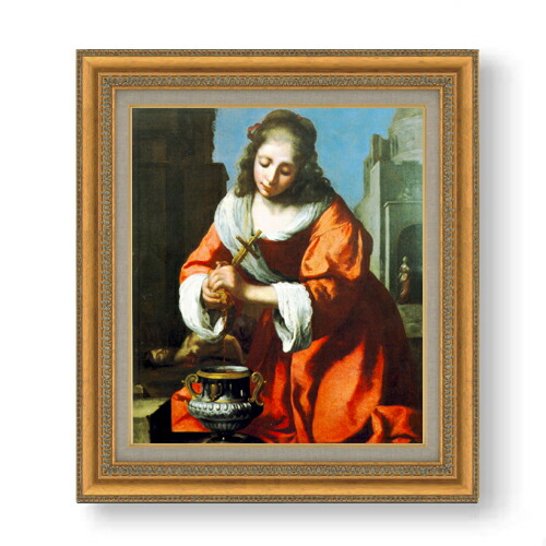 【油絵 直筆仕上げ】フェルメール Saint Praxidis F10 【額入り】 絵画 販売 10号 油彩 人物画 677×603mm 複製画 送料無料 プレゼント ギフト 開店祝い 開業祝い 退職祝い 新築祝い リビング 玄関 モダン アートフレーム 壁掛け|絵画販売アートレスト