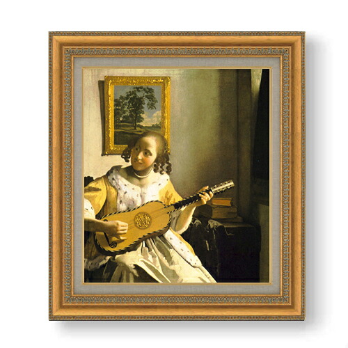 【油絵 直筆仕上げ】フェルメール ギターを弾く女 F10 【額入り】 絵画 販売 10号 油彩 人物画 677×603mm 複製画 送料無料 プレゼント ギフト 開店祝い 開業祝い 退職祝い 新築祝い リビング 玄関 モダン アートフレーム 壁掛け|絵画販売アートレスト