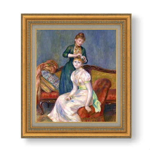 【油絵 直筆仕上げ】ルノワール 髪かざり F10 【額入り】 絵画 販売 10号 油彩 人物画 677&times;603mm 複製画 送料無料 プレゼント ギフト 開店祝い 開業祝い 退職祝い 新築祝い リビング 玄関 モダン アートフレーム 壁掛け｜絵画販売アートレスト