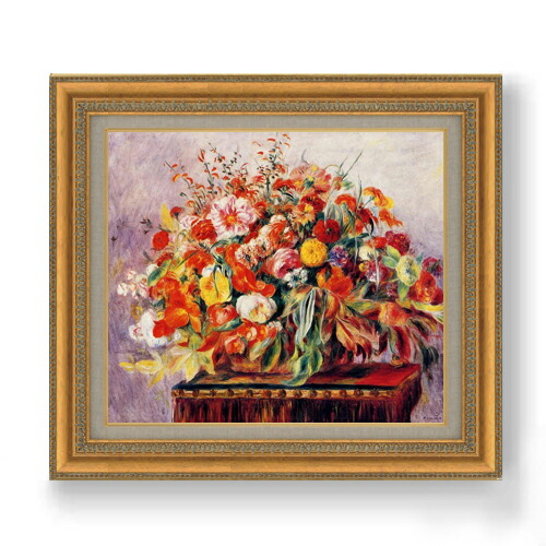 【油絵 直筆仕上げ】ルノワール バスケットの花々 F10 【額入り】 絵画 販売 10号 油彩 静物画 677×603mm 複製画 送料無料 プレゼント ギフト 開店祝い 開業祝い 退職祝い 新築祝い リビング 玄関 モダン アートフレーム 壁掛け|絵画販売アートレスト