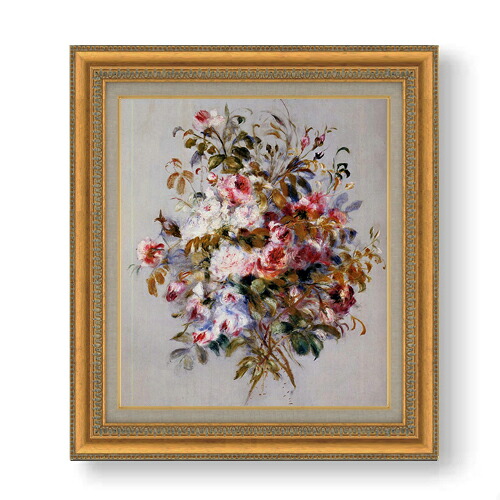 【油絵 直筆仕上げ】ルノワール ローズのブーケ F10 【額入り】 絵画 販売 10号 油彩 静物画 677&times;603mm 複製画 送料無料 プレゼント ギフト 開店祝い 開業祝い 退職祝い 新築祝い リビング 玄関 モダン アートフレーム 壁掛け｜絵画販売アートレスト