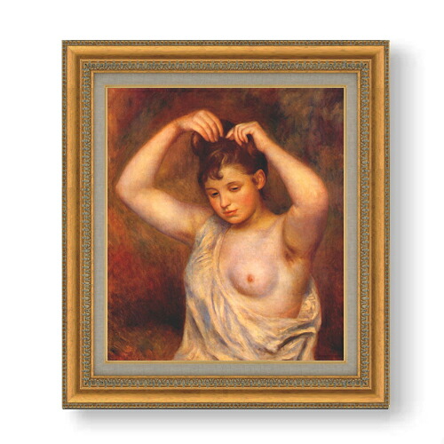【油絵 直筆仕上げ】ルノワール 髪を編む女 F10 【額入り】 絵画 販売 10号 油彩 人物画 677×603mm 複製画 送料無料 プレゼント ギフト 開店祝い 開業祝い 退職祝い 新築祝い リビング 玄関 モダン アートフレーム 壁掛け|絵画販売アートレスト