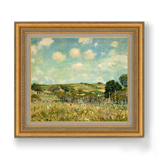 【油絵 直筆仕上げ】シスレー 牧草地 F10 【額入り】 絵画 販売 10号 油彩 風景画 677×603mm 複製画 送料無料 プレゼント ギフト 開店祝い 開業祝い 退職祝い 新築祝い リビング 玄関 モダン アートフレーム 壁掛け|絵画販売アートレスト