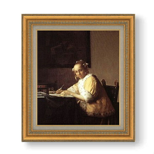 【油絵 直筆仕上げ】フェルメール 手紙を書く女 F10 【額入り】 絵画 販売 10号 油彩 人物画 677×603mm 複製画 送料無料 プレゼント ギフト 開店祝い 開業祝い 退職祝い 新築祝い リビング 玄関 モダン アートフレーム 壁掛け|絵画販売アートレスト