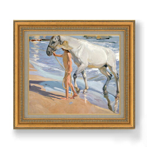 【油絵 直筆仕上げ】ソローリャ The Horses Bath F10 【額入り】 絵画 販売 10号 油彩 風景画 677×603mm 複製画 送料無料 プレゼント ギフト 開店祝い 開業祝い 退職祝い 新築祝い リビング 玄関 モダン アートフレーム 壁掛け|絵画販売アートレスト