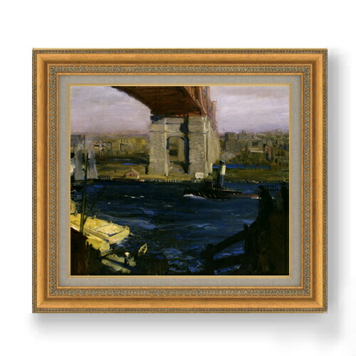 【油絵 直筆仕上げ】ジョージ・ベローズ Bridge, Blackwell’s Island F10 【額入り】 絵画 販売 10号 油彩 風景画 677×603mm 複製画 送料無料 プレゼント ギフト 開店祝い 開業祝い 退職祝い 新築祝い リビング 玄関 モダン アートフレーム 壁掛け