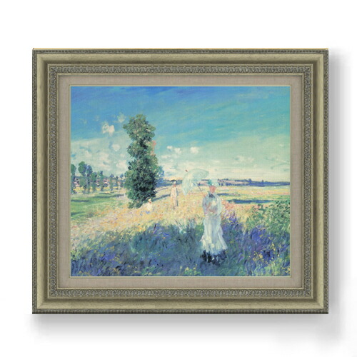 【油絵 直筆仕上げ】クロード・モネ 散歩 F10 【額入り】 絵画 販売 10号 油彩 風景画 677&times;603mm 複製画 送料無料 プレゼント ギフト 開店祝い 開業祝い 退職祝い 新築祝い リビング 玄関 モダン アートフレーム 壁掛け｜絵画販売アートレスト