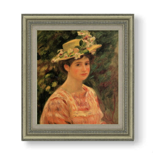 【油絵 直筆仕上げ】ルノワール バラの帽子を着飾る若い女 F10 【額入り】 絵画 販売 10号 油彩 人物画 677×603mm 複製画 送料無料 プレゼント ギフト 開店祝い 開業祝い 退職祝い 新築祝い リビング 玄関 モダン アートフレーム 壁掛け|絵画販売アートレスト