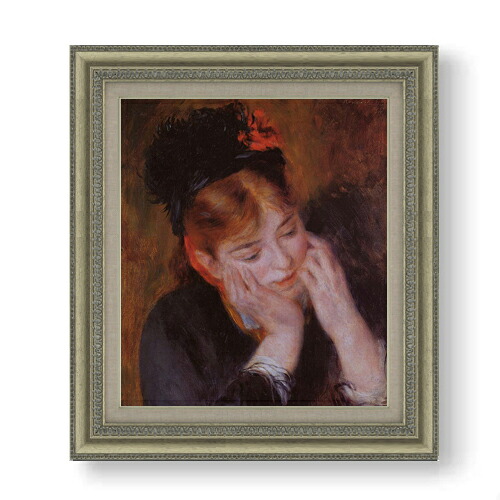 【油絵 直筆仕上げ】ルノワール 物思い F10 【額入り】 絵画 販売 10号 油彩 人物画 677&times;603mm 複製画 送料無料 プレゼント ギフト 開店祝い 開業祝い 退職祝い 新築祝い リビング 玄関 モダン アートフレーム 壁掛け｜絵画販売アートレスト