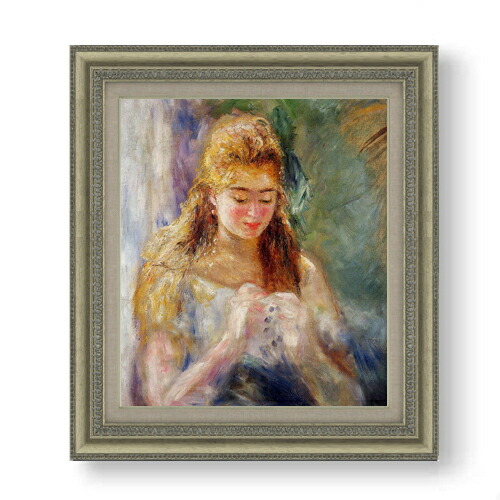【油絵 直筆仕上げ】ルノワール 編み物をする女 F10 【額入り】 絵画 販売 10号 油彩 人物画 677&times;603mm 複製画 送料無料 プレゼント ギフト 開店祝い 開業祝い 退職祝い 新築祝い リビング 玄関 モダン アートフレーム 壁掛け｜絵画販売アートレスト