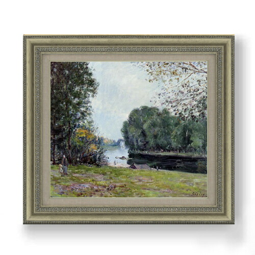 【油絵 直筆仕上げ】シスレー サマーリバー F10 【額入り】 絵画 販売 10号 油彩 風景画 677×603mm 複製画 送料無料 プレゼント ギフト 開店祝い 開業祝い 退職祝い 新築祝い リビング 玄関 モダン アートフレーム 壁掛け