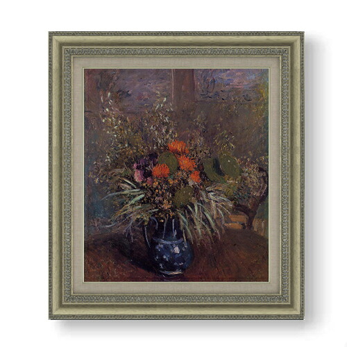 【油絵 直筆仕上げ】シスレー 花と花瓶 F10 【額入り】 絵画 販売 10号 油彩 静物画 677&times;603mm 複製画 送料無料 プレゼント ギフト 開店祝い 開業祝い 退職祝い 新築祝い リビング 玄関 モダン アートフレーム 壁掛け｜絵画販売アートレスト