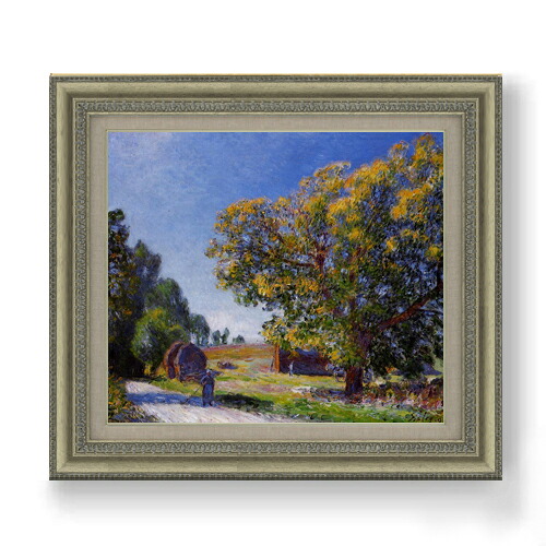 【油絵 直筆仕上げ】シスレー 森林、まわりの風景 F10 【額入り】 絵画 販売 10号 油彩 風景画 677×603mm 複製画 送料無料 プレゼント ギフト 開店祝い 開業祝い 退職祝い 新築祝い リビング 玄関 モダン アートフレーム 壁掛け|絵画販売アートレスト