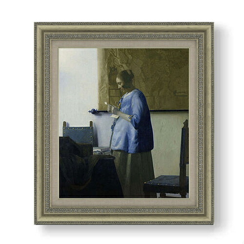 【油絵 直筆仕上げ】フェルメール 青衣の女 F10 【額入り】 絵画 販売 10号 油彩 人物画 677×603mm 複製画 送料無料 プレゼント ギフト 開店祝い 開業祝い 退職祝い 新築祝い リビング 玄関 モダン アートフレーム 壁掛け