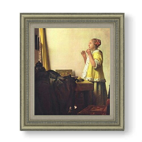 【油絵 直筆仕上げ】フェルメール 真珠の首飾りの女 F10 【額入り】 絵画 販売 10号 油彩 人物画 677×603mm 複製画 送料無料 プレゼント ギフト 開店祝い 開業祝い 退職祝い 新築祝い リビング 玄関 モダン アートフレーム 壁掛け|絵画販売アートレスト
