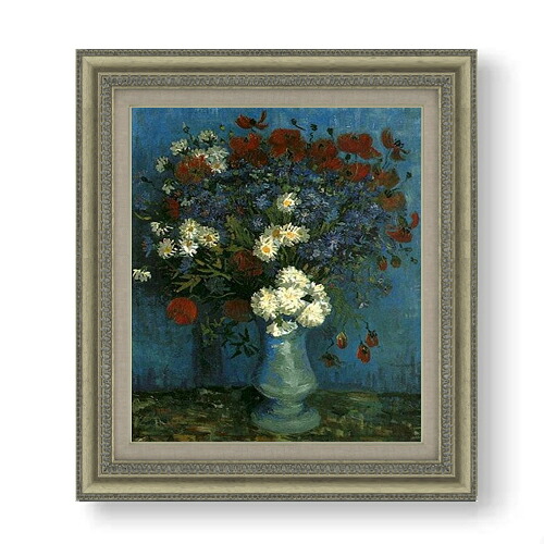 【油絵 直筆仕上げ】ゴッホ ヤグルマギクとヒナゲシのある花瓶 F10 【額入り】 絵画 販売 10号 油彩 静物画 677×603mm 複製画 送料無料 プレゼント ギフト 開店祝い 開業祝い 退職祝い 新築祝い リビング 玄関 モダン アートフレーム 壁掛け|絵画販売アートレスト