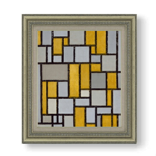 【油絵 直筆仕上げ】ピート・モンドリアン Composition with Grid #1 F10 【額入り】 絵画 販売 10号 油彩 抽象画 677×603mm 複製画 送料無料 プレゼント ギフト 開店祝い 開業祝い 退職祝い 新築祝い リビング 玄関 モダン アートフレーム 壁掛け