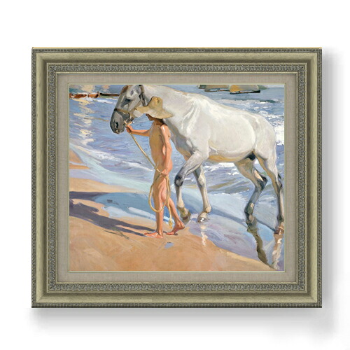 【油絵 直筆仕上げ】ソローリャ The Horses Bath F10 【額入り】 絵画 販売 10号 油彩 風景画 677×603mm 複製画 送料無料 プレゼント ギフト 開店祝い 開業祝い 退職祝い 新築祝い リビング 玄関 モダン アートフレーム 壁掛け|絵画販売アートレスト