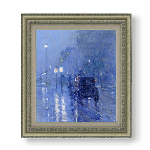 【油絵 直筆仕上げ】フレデリック・チャイルド・ハッサム Rainy Midnight F10 【額入り】 絵画 販売 10号 油彩 風景画 677&times;603mm 複製画 送料無料 プレゼント ギフト 開店祝い 開業祝い 退職祝い 新築祝い リビング 玄関 モダン アートフレーム 壁掛け｜絵画販売アートレスト