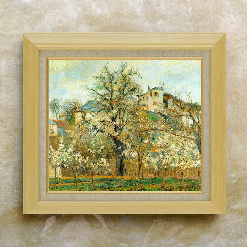 【油絵 直筆仕上げ】ピサロ ポントワーズの花咲く菜園、春 F10 【額入り】 絵画 販売 10号 油彩 風景画 675×601mm 複製画 送料無料 プレゼント ギフト 開店祝い 開業祝い 退職祝い 新築祝い リビング 玄関 モダン アートフレーム 壁掛け|絵画販売アートレスト