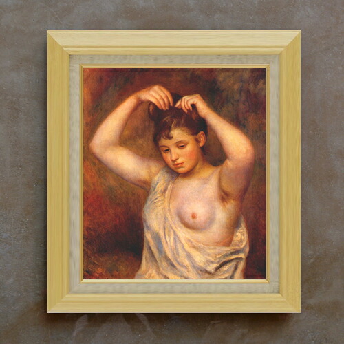 【油絵 直筆仕上げ】ルノワール 髪を編む女 F10 【額入り】 絵画 販売 10号 油彩 人物画 675&times;601mm 複製画 送料無料 プレゼント ギフト 開店祝い 開業祝い 退職祝い 新築祝い リビング 玄関 モダン アートフレーム 壁掛け｜絵画販売アートレスト