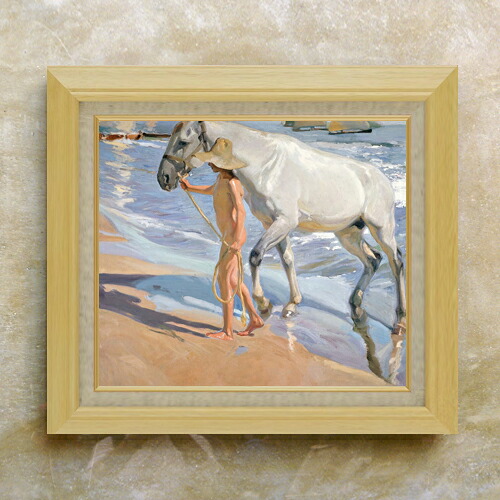 【油絵 直筆仕上げ】ソローリャ The Horses Bath F10 【額入り】 絵画 販売 10号 油彩 風景画 675×601mm 複製画 送料無料 プレゼント ギフト 開店祝い 開業祝い 退職祝い 新築祝い リビング 玄関 モダン アートフレーム 壁掛け