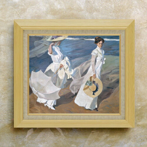 【油絵 直筆仕上げ】ソローリャ Strolling along the Seashore F10 【額入り】 絵画 販売 10号 油彩 風景画 675×601mm 複製画 送料無料 プレゼント ギフト 開店祝い 開業祝い 退職祝い 新築祝い リビング 玄関 モダン アートフレーム 壁掛け
