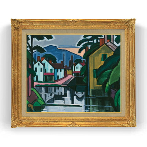 【油絵 直筆仕上げ】ブルーマナー Old Canal Port F12 【油彩 国内生産 インテリア】絵画 販売 12号 抽象画 ゴールド額縁 736×630mm 複製画 送料無料 プレゼント ギフト 開店祝い 開業祝い 退職祝い 新築祝い リビング 玄関 モダン 壁掛け