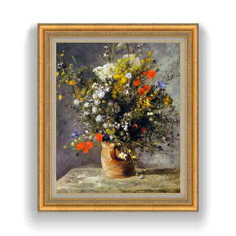 【油絵 直筆仕上げ】ルノワール Flowers in a Vase F12 【油彩 国内生産 インテリア】絵画 販売 12号 静物画 ゴールド額縁 754&times;648mm 複製画 送料無料 プレゼント ギフト 開店祝い 開業祝い 退職祝い 新築祝い リビング 玄関 モダン 壁掛け｜絵画販売アートレスト