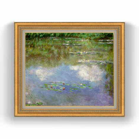【油絵 直筆仕上げ】クロード・モネ 睡蓮（１） F12 【油彩 国内生産 インテリア】絵画 販売 12号 風景画 ゴールド額縁 754×648mm 複製画 送料無料 プレゼント ギフト 開店祝い 開業祝い 退職祝い 新築祝い リビング 玄関 モダン 壁掛け