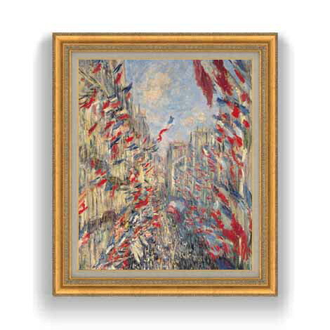 【油絵 直筆仕上げ】クロード・モネ モントルグイユ通り、1878年6月30日の祝日 F12 【油彩 国内生産 インテリア】絵画 販売 12号 風景画 ゴールド額縁 754&times;648mm 複製画 送料無料｜絵画販売アートレスト