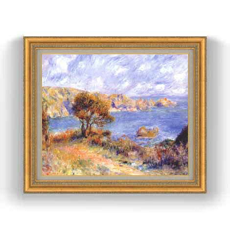 【油絵 直筆仕上げ】ルノワール ガーンジーの風景 F12 【油彩 国内生産 インテリア】絵画 販売 12号 風景画 ゴールド額縁 754×648mm 複製画 送料無料 プレゼント ギフト 開店祝い 開業祝い 退職祝い 新築祝い リビング 玄関 モダン 壁掛け