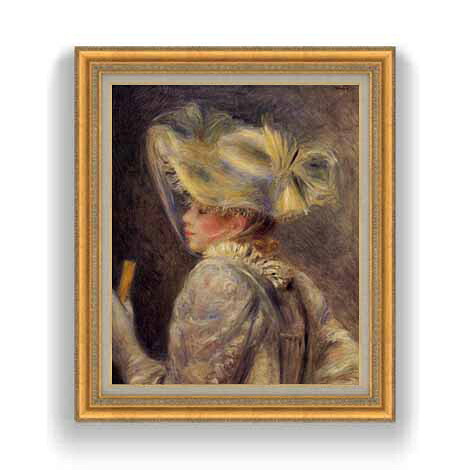 【油絵 直筆仕上げ】ルノワール 白い帽子の女 F12 【油彩 国内生産 インテリア】絵画 販売 12号 人物画 ゴールド額縁 754×648mm 複製画 送料無料 プレゼント ギフト 開店祝い 開業祝い 退職祝い 新築祝い リビング 玄関 モダン 壁掛け