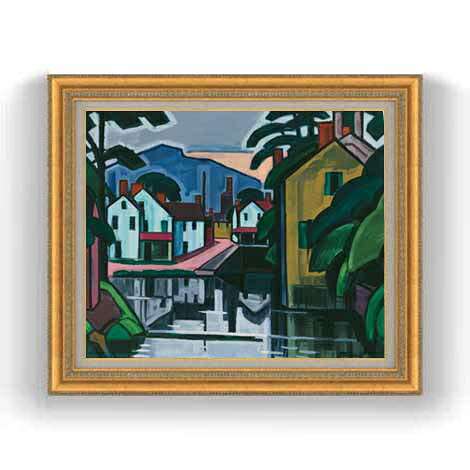 【油絵 直筆仕上げ】ブルーマナー Old Canal Port F12 【油彩 国内生産 インテリア】絵画 販売 12号 抽象画 ゴールド額縁 754×648mm 複製画 送料無料 プレゼント ギフト 開店祝い 開業祝い 退職祝い 新築祝い リビング 玄関 モダン 壁掛け