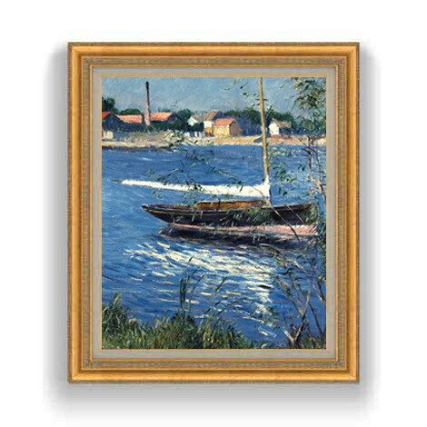 【油絵 直筆仕上げ】カイユボット Boat Moored on the Seine at Argenteuil F12 【油彩 国内生産 インテリア】絵画 販売 12号 風景画額縁 754&times;648mm 複製画 送料無料 プレゼント ギフト 開店祝い 開業祝い 退職祝い 新築祝い リビング 壁掛け｜絵画販売アートレスト
