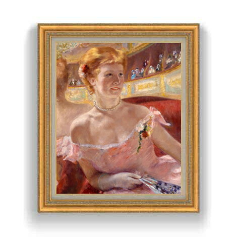 【油絵 直筆仕上げ】メアリー・カサット Woman with a Pearl Necklace in a Loge F12 【油彩 国内生産 インテリア】絵画 販売 12号 人物画 額縁 754&times;648mm 複製画 送料無料 プレゼント ギフト 開店祝い 開業祝い 退職祝い 新築祝い リビング 壁掛け｜絵画販売アートレスト