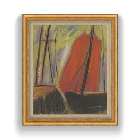 【油絵 直筆仕上げ】パルジャイ 赤いヨット F12 【油彩 国内生産 インテリア】絵画 販売 12号 抽象画 額縁 754&times;648mm 複製画 送料無料 プレゼント ギフト 開店祝い 開業祝い 退職祝い 新築祝い リビング 壁掛け｜絵画販売アートレスト