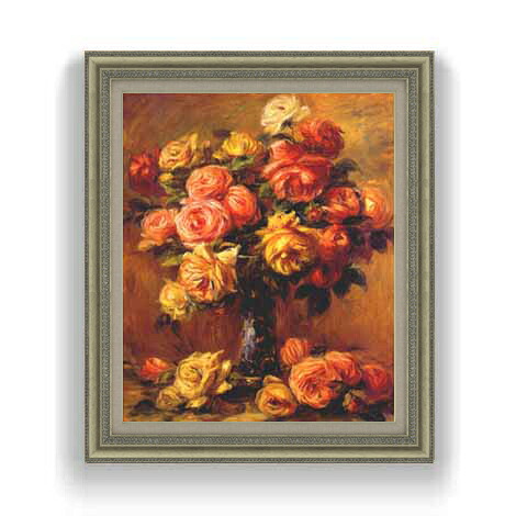 【油絵 直筆仕上げ】ルノワール バラの花瓶(2) F12 【油彩 国内生産 インテリア】絵画 販売 12号 静物画 ゴールド額縁 754&times;648mm 複製画 送料無料 プレゼント ギフト 開店祝い 開業祝い 退職祝い 新築祝い リビング 玄関 モダン 壁掛け｜絵画販売アートレスト