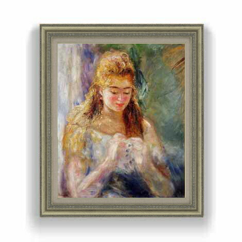 【油絵 直筆仕上げ】ルノワール 編み物をする女 F12 【油彩 国内生産 インテリア】絵画 販売 12号 人物画 ゴールド額縁 754×648mm 複製画 送料無料 プレゼント ギフト 開店祝い 開業祝い 退職祝い 新築祝い リビング 玄関 モダン 壁掛け|絵画販売アートレスト