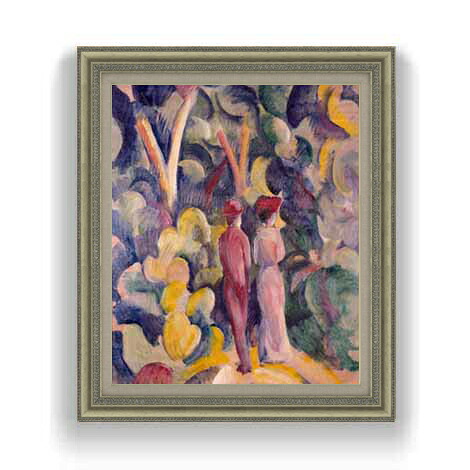 【油絵 直筆仕上げ】アウグスト・マッケ Couple on the Forest Track F12 【油彩 国内生産 インテリア】絵画 販売 12号 抽象画 ゴールド額縁 754&times;648mm 複製画 送料無料｜絵画販売アートレスト