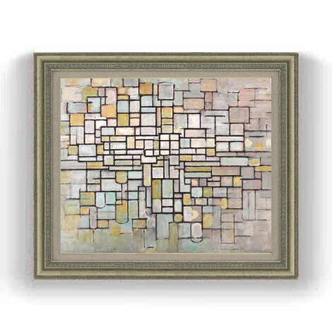 【油絵 直筆仕上げ】ピート・モンドリアン Composition no2 F12 【油彩 国内生産 インテリア】絵画 販売 12号 抽象画 ゴールド額縁 754&times;648mm 複製画 送料無料 プレゼント ギフト 開店祝い 開業祝い 退職祝い 新築祝い リビング 玄関 モダン 壁掛け｜絵画販売アートレスト
