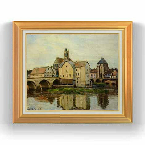 【油絵 直筆仕上げ】シスレー Moret-sur-Loing, Morning F12 【アップグレード額縁】絵画 販売 12号 風景画 ゴールド額縁 736&times;630mm 複製画 送料無料 プレゼント ギフト 開店祝い 開業祝い 退職祝い 新築祝い リビング 壁掛け｜絵画販売アートレスト 45,480円