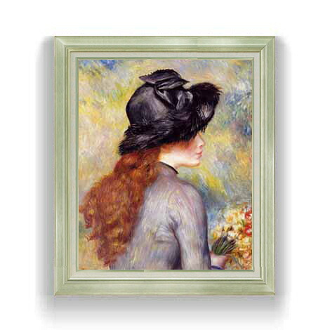 【油絵 直筆仕上げ】ルノワール チューリップの花束を持つ少女 F12 【アップグレード額縁】絵画 販売 12号 人物画 ゴールド額縁 736&times;630mm 複製画 送料無料 プレゼント ギフト 開店祝い 開業祝い 退職祝い 新築祝い リビング 壁掛け｜絵画販売アートレスト