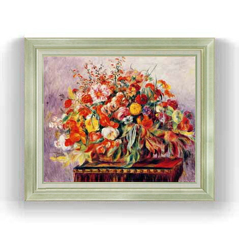 【油絵 直筆仕上げ】ルノワール バスケットの花々 F12 【アップグレード額縁】絵画 販売 12号 静物画 ゴールド額縁 736&times;630mm 複製画 送料無料 プレゼント ギフト 開店祝い 開業祝い 退職祝い 新築祝い リビング 壁掛け｜絵画販売アートレスト