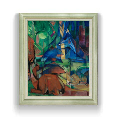 【油絵 直筆仕上げ】マルク 森への帰還2 F12 【アップグレード額縁】絵画 販売 12号 抽象画 額縁 736&times;630mm 複製画 送料無料 プレゼント ギフト 開店祝い 開業祝い 退職祝い 新築祝い リビング 壁掛け｜絵画販売アートレスト