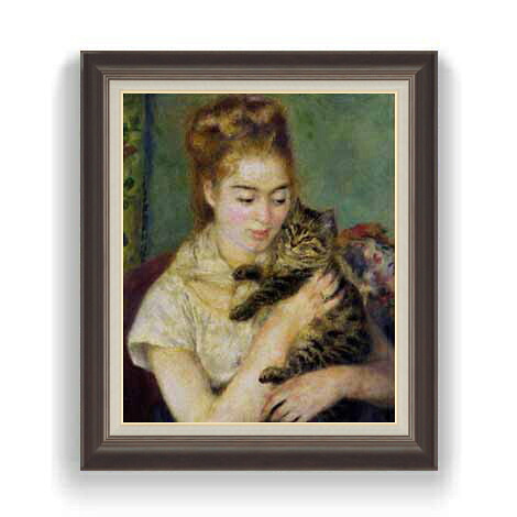 【油絵 直筆仕上げ】ルノワール ネコと少女 F12 【油彩 国内生産 インテリア】絵画 販売 12号 人物画 額縁 736&times;630mm 複製画 送料無料 プレゼント ギフト 開店祝い 開業祝い 退職祝い 新築祝い リビング 玄関 モダン 壁掛け｜絵画販売アートレスト