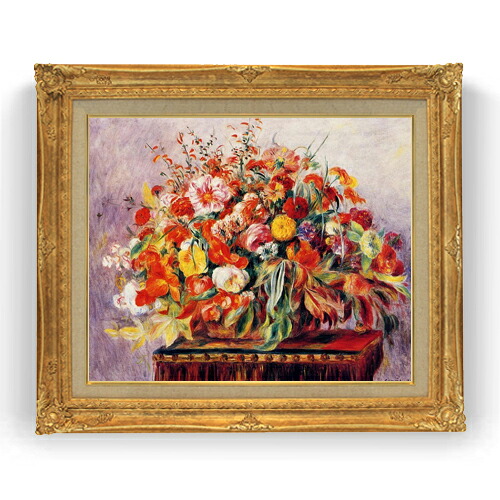 【油絵 直筆仕上げ】ルノワール バスケットの花々 F15 【油彩 国内生産 インテリア】絵画 販売 15号 静物画 ゴールド額縁 781×660mm 複製画 送料無料 プレゼント ギフト 開店祝い 開業祝い 退職祝い 新築祝い リビング 玄関 モダン 壁掛け